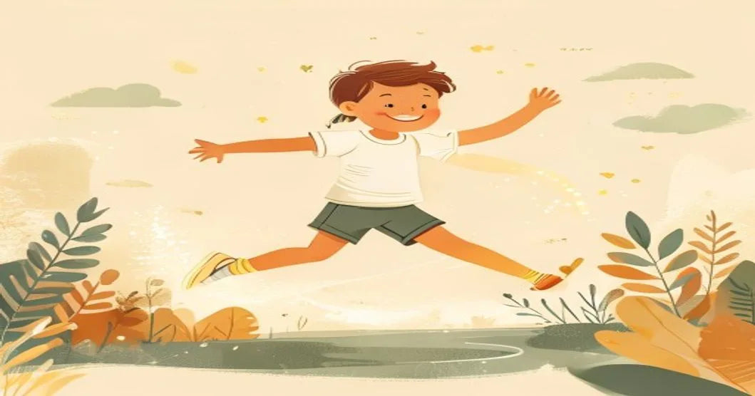 Happy child jumping outdoors representing healthy growth and active bone development