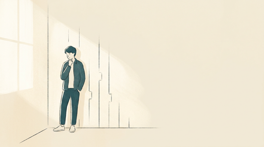 A teenage boy beside a wall growth chart with pencil marks rising over the years, illustrating the boys growth window