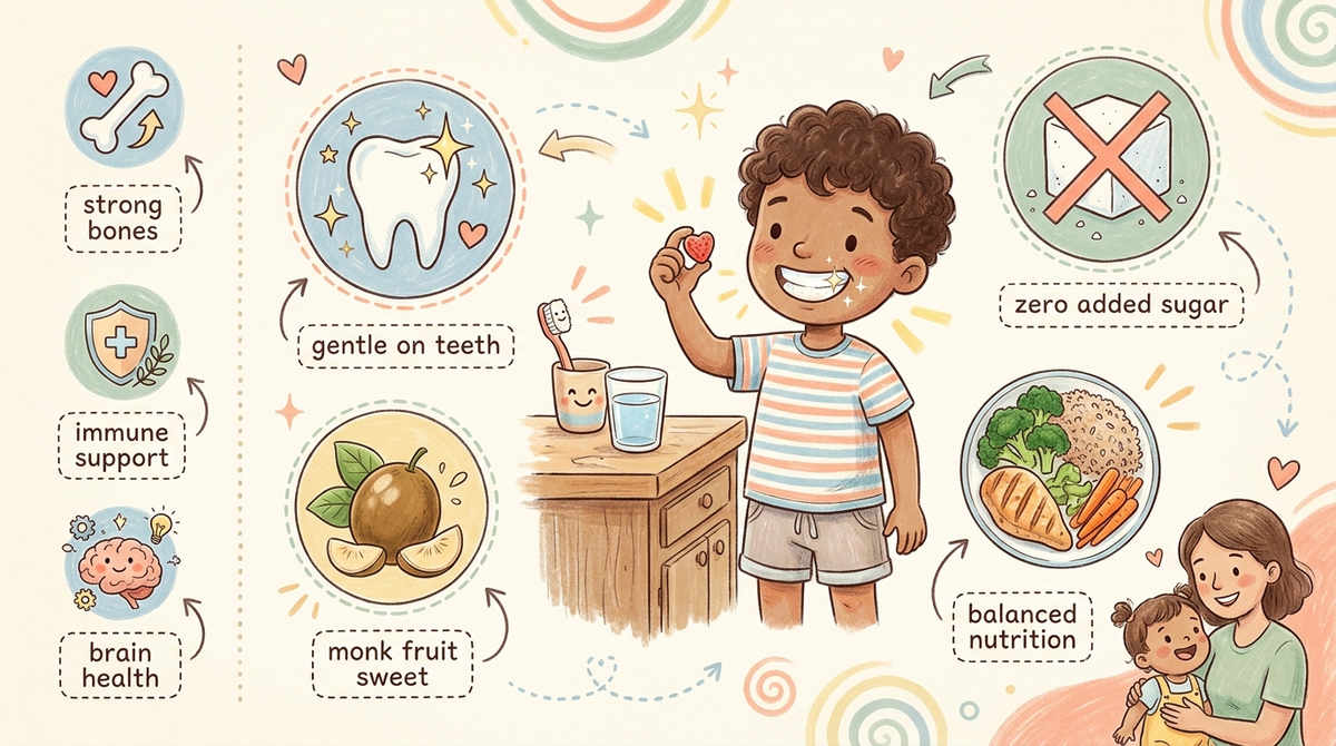Sugar-free gummy vitamins for kids: an illustrated guide to sweeteners, dental health, and label checks