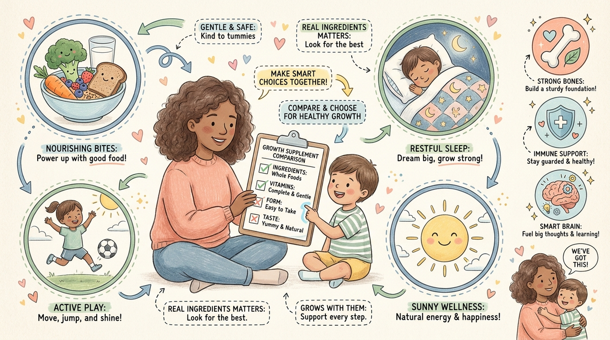 Parent and child reviewing a growth supplement comparison checklist