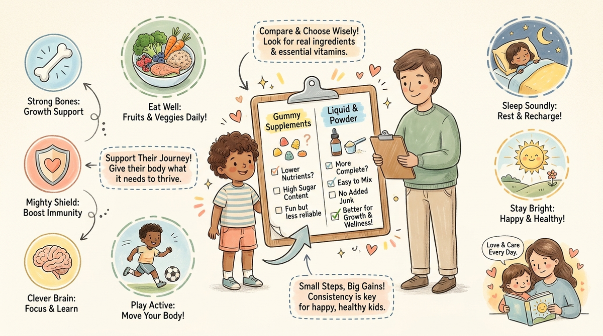 Parent and child reviewing a supplement comparison checklist