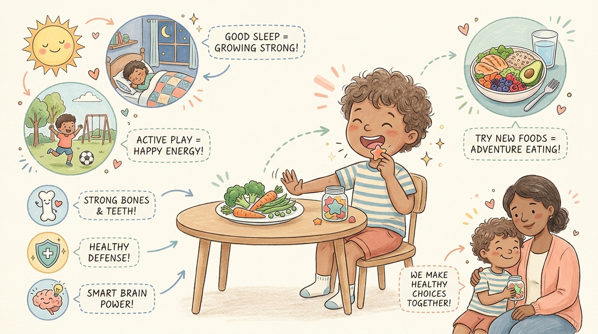 Child pushing away vegetables but happily taking a gummy vitamin