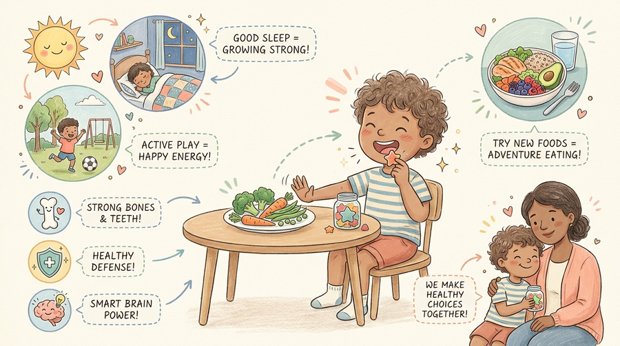Child pushing away vegetables but happily taking a gummy vitamin