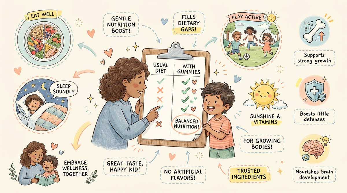 Parent and child reviewing a growth gummies comparison checklist