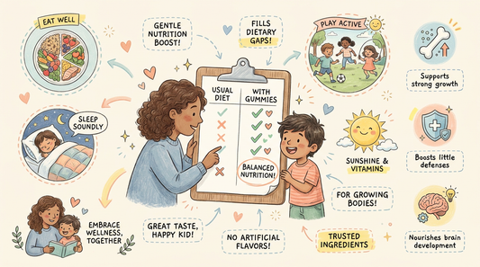 Parent and child reviewing a growth gummies comparison checklist