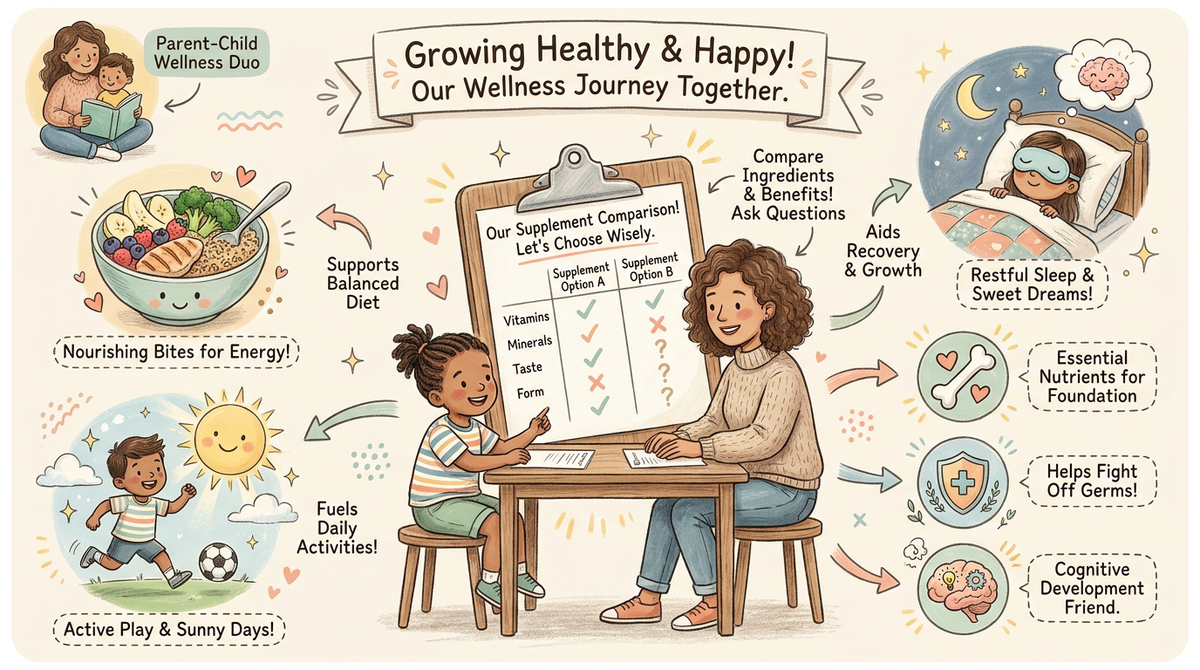 Parent and child reviewing a supplement comparison checklist