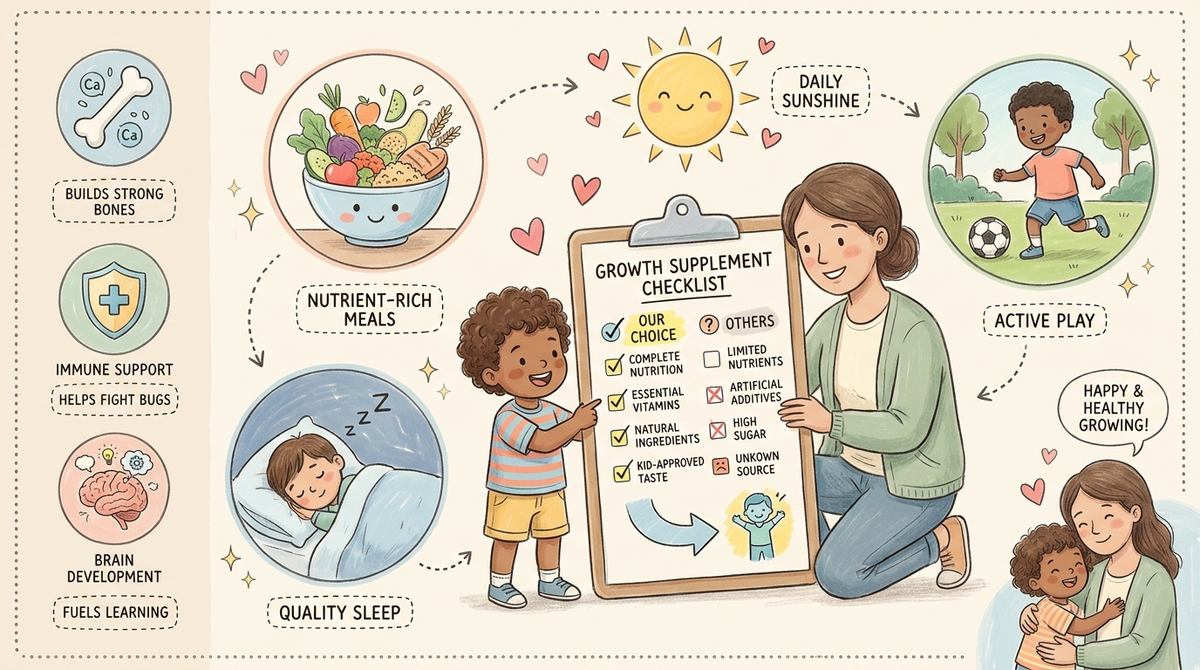 Parent and child reviewing a growth supplement comparison checklist